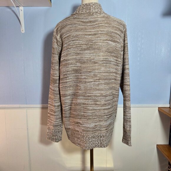 Jason Maxwell Large Heathered Tan White Open Longsleeve Fall Cardigan Sweater - Picture 6 of 10
